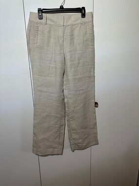 Light Beige Linen Wide-Leg Pants